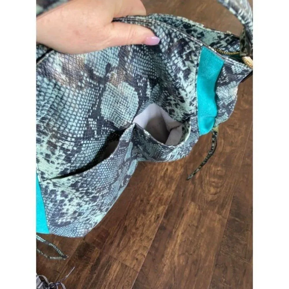 AIMEE KESTENBERG SNAKESKIN VEGAN LEATHER w Turquoise Shoulder Bag-Like New Condi